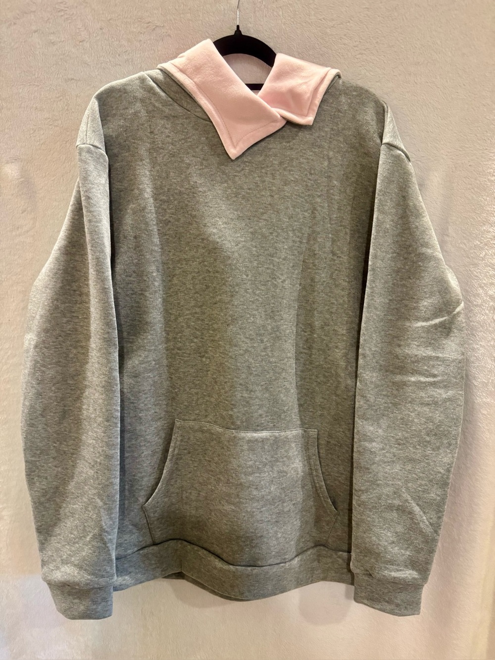 Women’s Gray Hoodie with Pink Trim - Comfortable Pullover Sweater